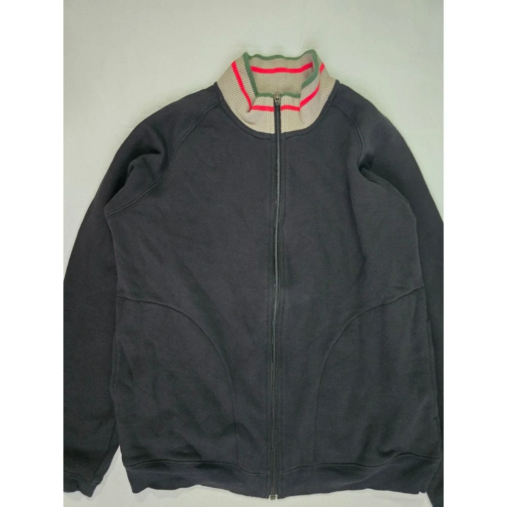 Nike Mens vintage Full Zip Fleece Track Jacket Black Striped Ribbed Collar M